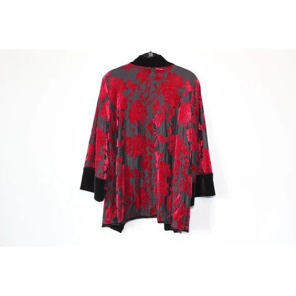 Chico's Travelers Collection Reversible Black To Red Velvet Jacket 1 8/10 H13887 - Picture 9 of 12